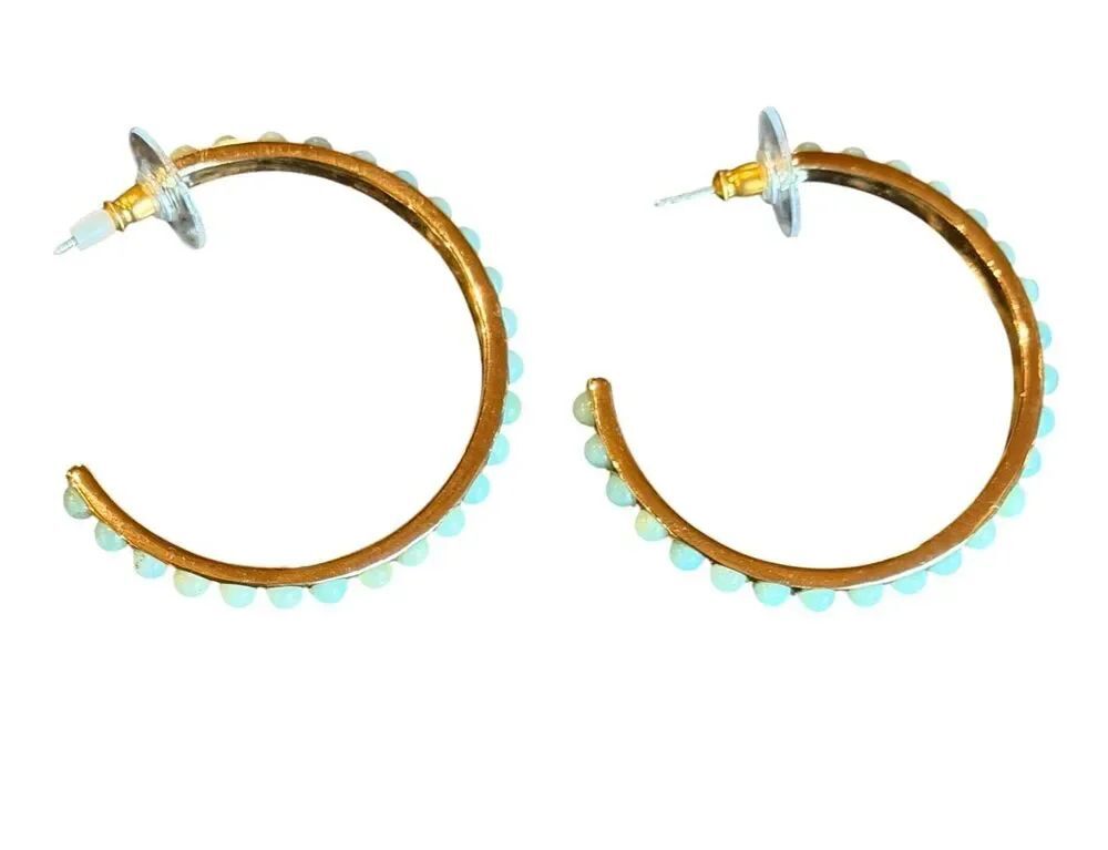 Kenneth Jay Lane Turquoise Beaded Hoop Earrings New